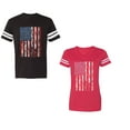 thumbnail image 1 of American Flag Unisex Couple Matching Cotton Jersey style T-Shirt Contrasting stripes on sleeves (Men Black / Women Red) (Men XL / Women S), 1 of 3