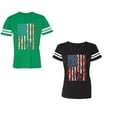 thumbnail image 1 of American Flag Unisex Couple Matching Cotton Jersey style T-Shirt Contrasting stripes on sleeves (Men Green / Women Black) (Men S / Women S), 1 of 3