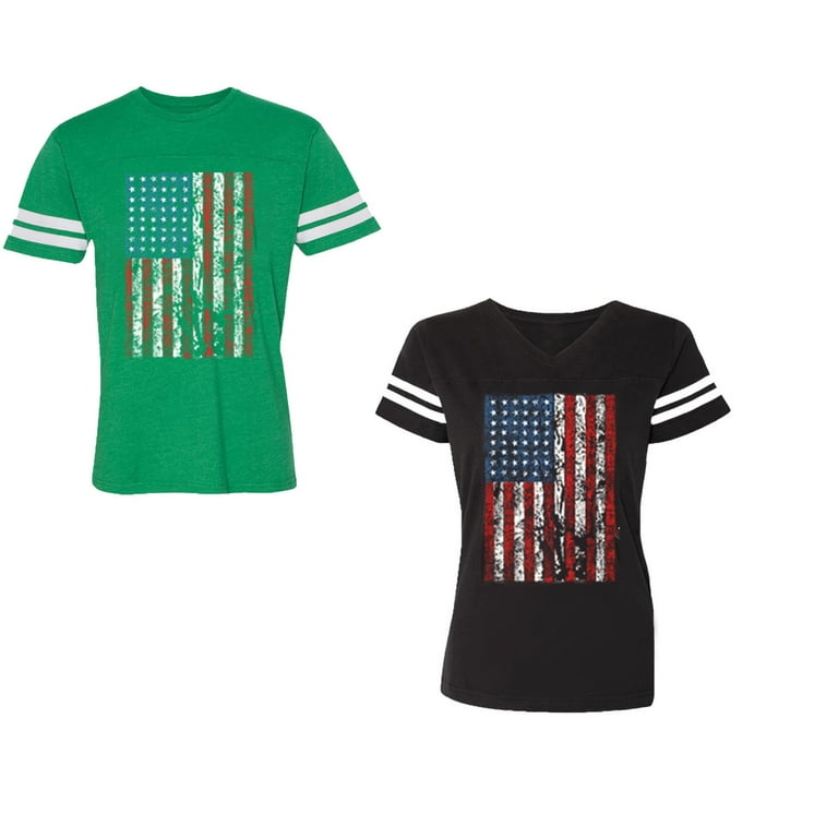 American Flag Unisex Couple Matching Cotton Jersey style T-Shirt