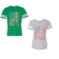 thumbnail image 1 of American Flag Unisex Couple Matching Cotton Jersey style T-Shirt Contrasting stripes on sleeves (Men Green / Women Heather) (Men S / Women M), 1 of 3