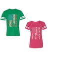 thumbnail image 1 of American Flag Unisex Couple Matching Cotton Jersey style T-Shirt Contrasting stripes on sleeves (Men Green / Women Pink) (Men XL / Women XL), 1 of 3