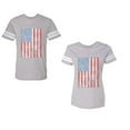 thumbnail image 1 of American Flag Unisex Couple Matching Cotton Jersey style T-Shirt Contrasting stripes on sleeves (Men Heather / Women Heather) (Men L / Women M), 1 of 3