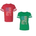 thumbnail image 1 of American Flag Unisex Couple Matching Cotton Jersey style T-Shirt Contrasting stripes on sleeves (Men Red / Women Green) (Men M / Women L), 1 of 3