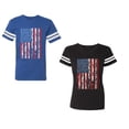 thumbnail image 1 of American Flag Unisex Couple Matching Cotton Jersey style T-Shirt Contrasting stripes on sleeves (Men Royal / Women Black) (Men S / Women S), 1 of 3