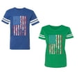 thumbnail image 1 of American Flag Unisex Couple Matching Cotton Jersey style T-Shirt Contrasting stripes on sleeves (Men Royal / Women Green) (Men M / Women S), 1 of 3