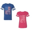 thumbnail image 1 of American Flag Unisex Couple Matching Cotton Jersey style T-Shirt Contrasting stripes on sleeves (Men Royal / Women Pink) (Men L / Women M), 1 of 3
