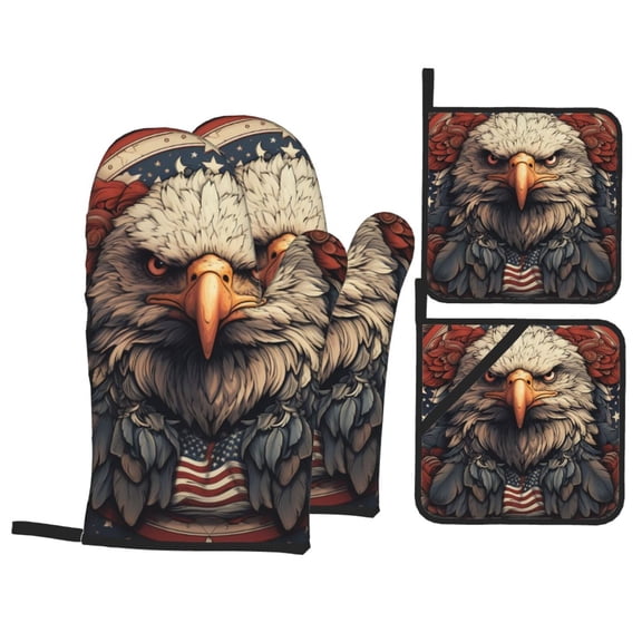 American Flag United States Navy Eagle 4Pcs Oven Mitts and Pot Holders Sets Oven Kitchen Gloves Hot Pads for Cooking BBQ Baking Grilling