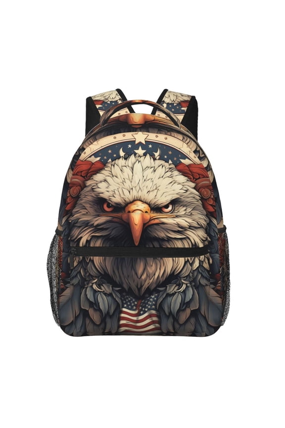 American Flag United States Navy Eagle Backpack Casual College Bag Zipper Laptop Daypack Hiking Rucksack Travel