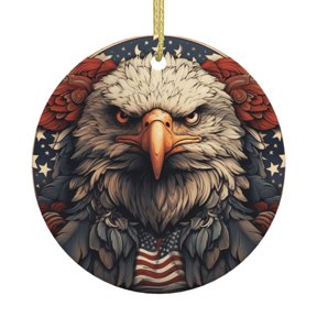 American Flag United States Navy Eagle Ceramic Christmas Ornament, Round Porcelain Xmas Tree Hanging Decoration
