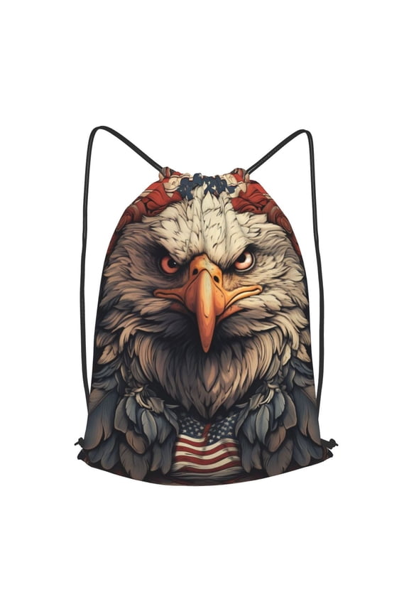 American Flag United States Navy Eagle Drawstring Backpack Gym String Bag Sports Sackpack Cinch Sack, Small