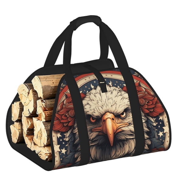 American Flag United States Navy Eagle Heavy Duty Firewood Log Carrier Bag, Fireplace Wood Tote with Comfort Handles for Camping Home