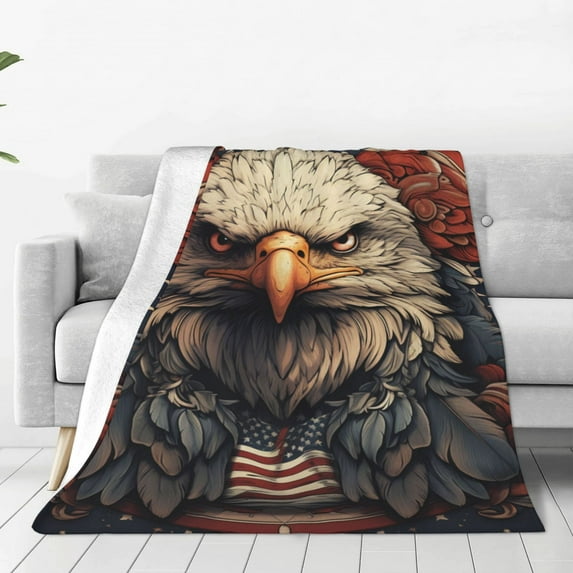 American Flag United States Navy Eagle Throw Blanket Decorative Soft Warm Flannel Plush Blankets for Sofa Chair Bed Office 80x60