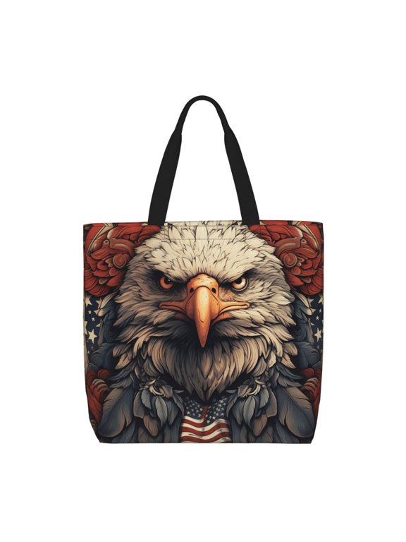 American Flag United States Navy Eagle Zippered Tote Bag Large Capacity Shoulder Handbag for Shopping, Work, Travel