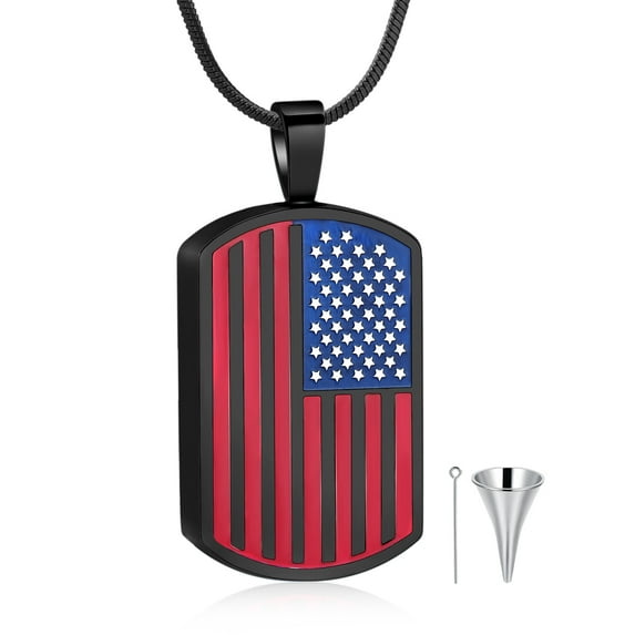 American Flag Urn Necklace for Ashes, Ashes Necklace for Human, Cremation Jewelry Necklaces Ashes Keepsake Gog Tag Memorial Pendant