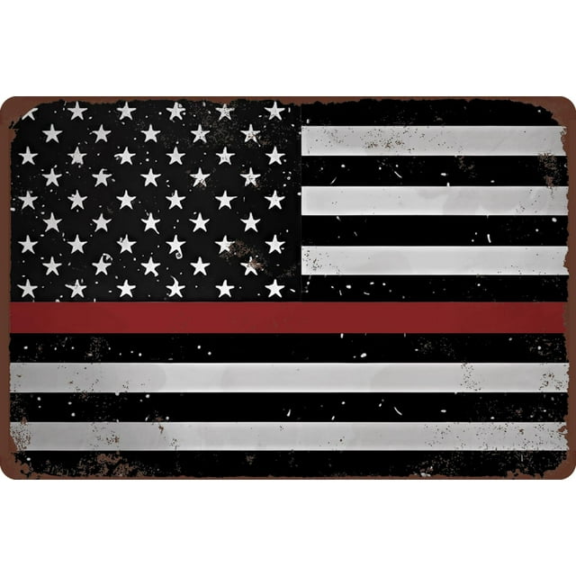 American Flag, Us Flag with Red Line Vintage Metal Tin Sign