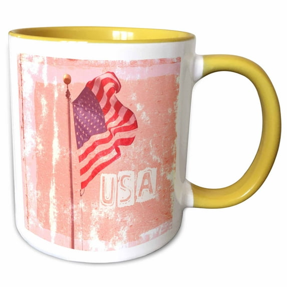 3drose, American Flag Usa Art Patriotic Americana Photography, 15oz Two-tone Yellow Mug