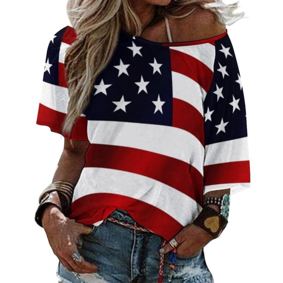 American Flag Usa Lotus Leaf Neck Women'S T-Shirt Cute Elegant Tops Tees Long Sleeve T-Shirts Casual Shirts Usa United States