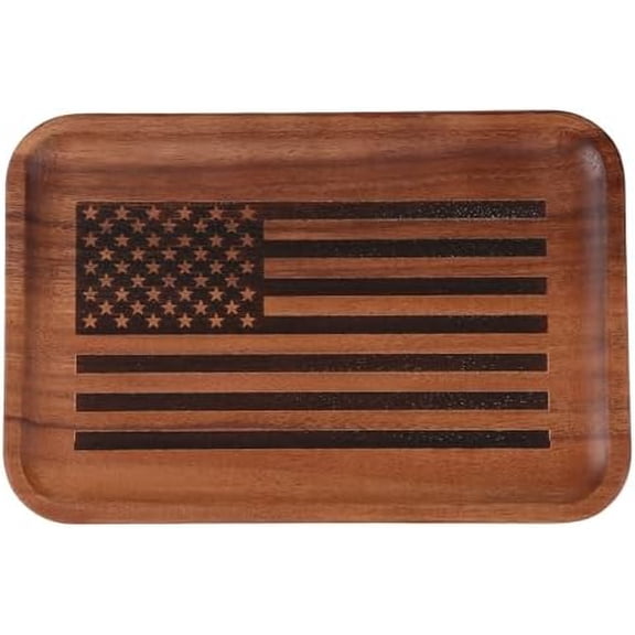 American Flag Valet Tray for Men - Acacia Wood Catch All, Key, Nightstand, Decorative, Dump, EDC Tray