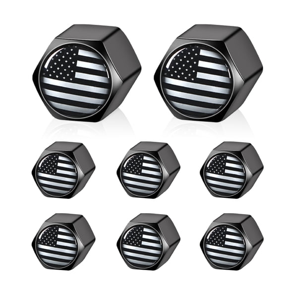 American Flag Valve Stem Cap - Black Aluminum with Rubber Ring Tire Wheel Rim Dust Cover fits Cars, Trucks, Bikes, Motorcycles, Bicycles - 8 stem valveCaps - 2 Packs of 4