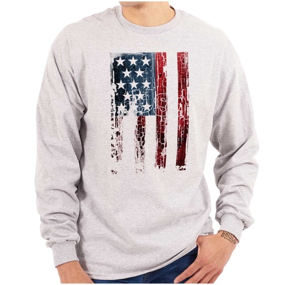 American Flag Vertical Star Antique Plus Size Long Sleeve Graphic Tee Shirt Brisco Brands 2X