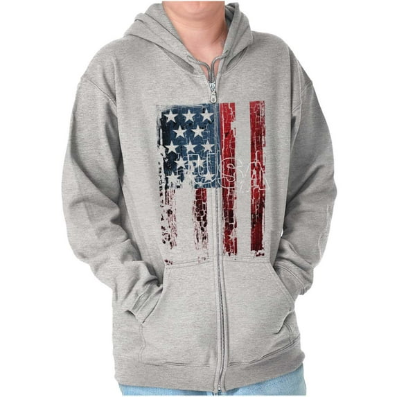 American Flag Vertical Star Antique Unisex Fleece Graphic Zip Up Hoodie Brisco Brands 5X