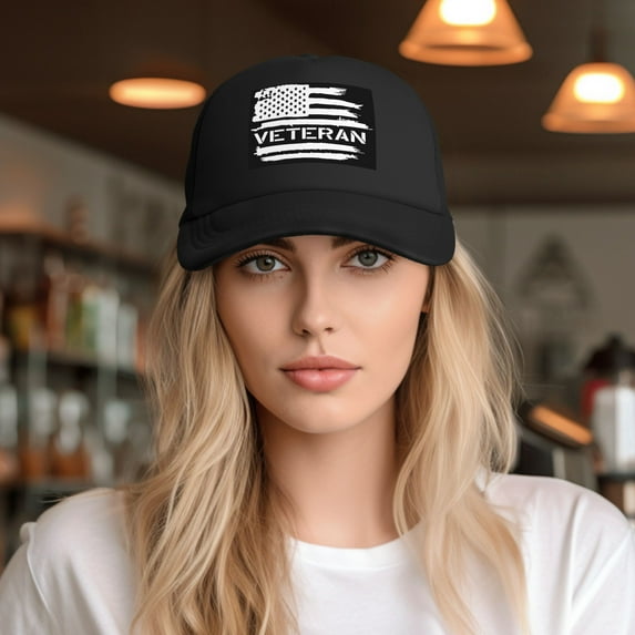 American Flag Veteran Baseball Cap Trucker Hat for Women Men