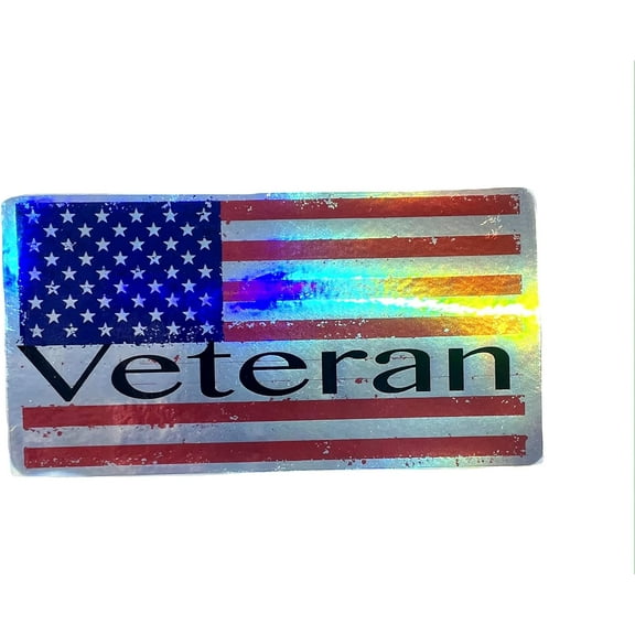 American Flag Veteran Holographic Vinyl Window Decal - Patriotic Bumper Sticker - Military Soldier Sticker