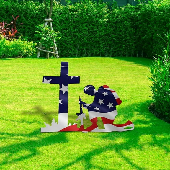 American Flag Veteran Patriot Independence Day Decorative Metal Ornament for Yard Garden Decoration