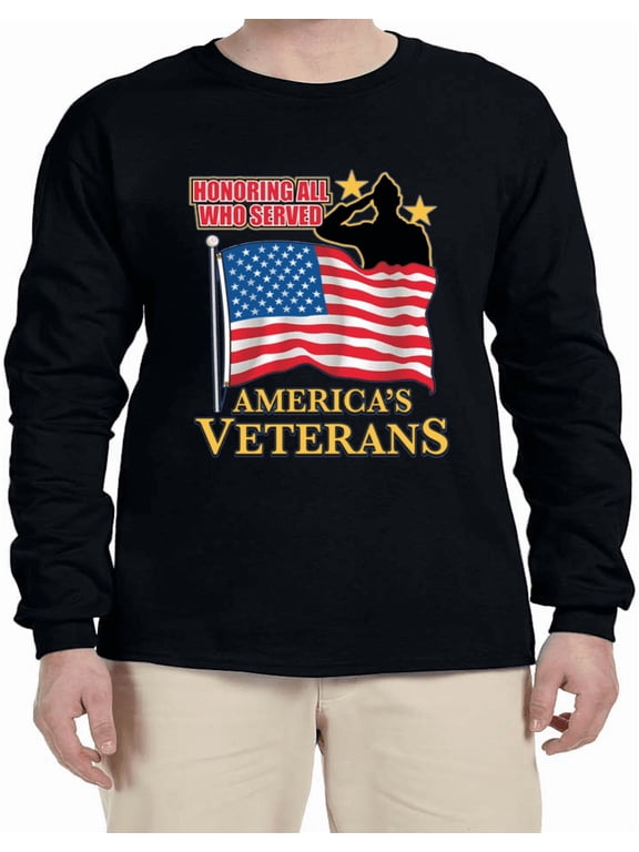 American Flag Veterans Day Support Troops T-shirt Mens Graphic Tees Long Sleeve Tee Shirt