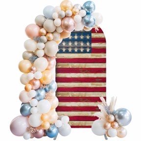 American Flag Vintage Arch Backdrop Cover 4x1.65 Ft, Spandex Wedding Arch Stand Cover, Brown Red Stripes US Flag Round Top Stretch Fitted Background Covers for Birthday Ceremony Party Decor