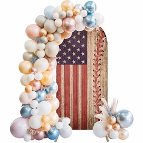 American Flag Vintage Arch Backdrop Cover 4x1.65 Ft, Spandex Wedding Arch Stand Cover, Farmhouse Baseball Blue Red Round Top Stretch Fitted Background Covers for Birthday Ceremony Party Decor