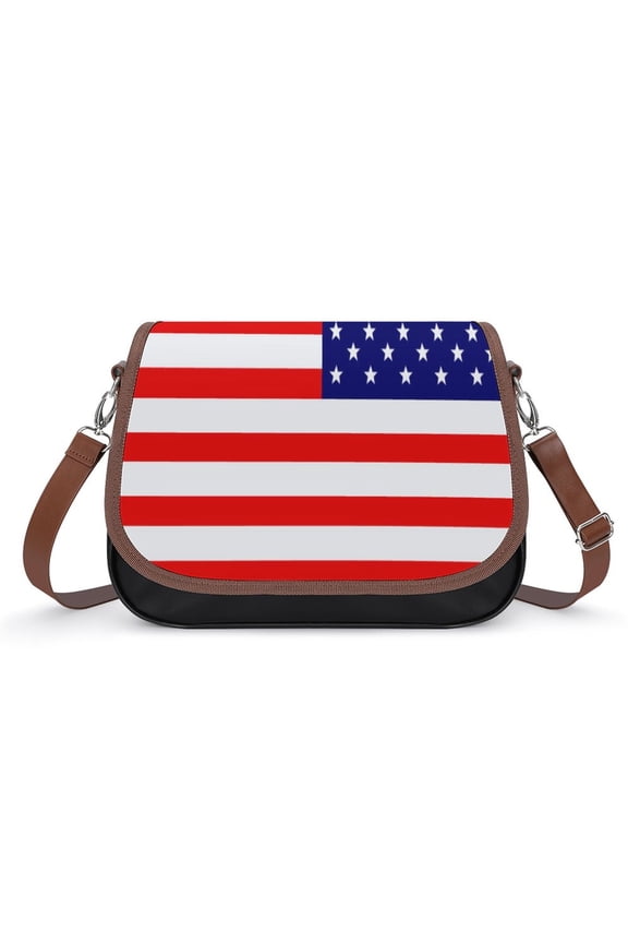 American Flag Vintage Crossbody Bag for Women Medium Leather Hobo Bags Shoulder Bag Classic City Leather Satchels