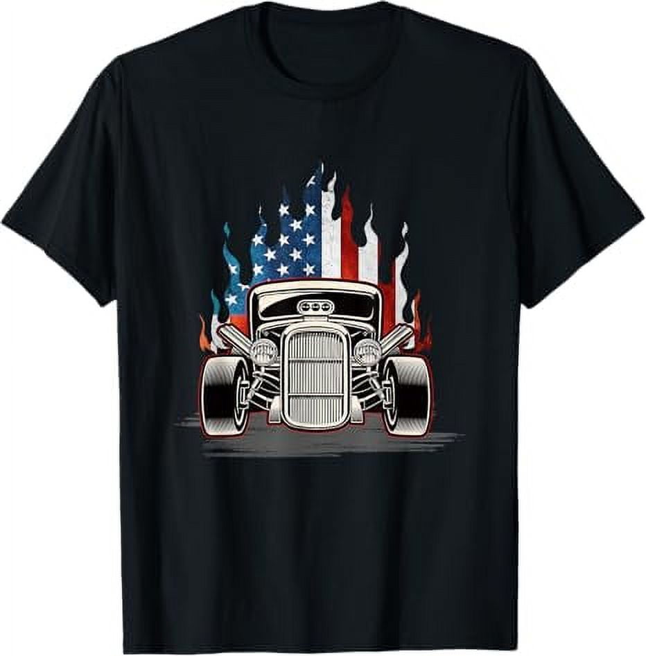 American Flag Vintage Hot Rod Veteran Memorial Day July 4 TShirt