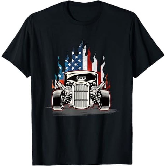 American Flag Vintage Hot Rod Veteran Memorial Day July 4 TShirt