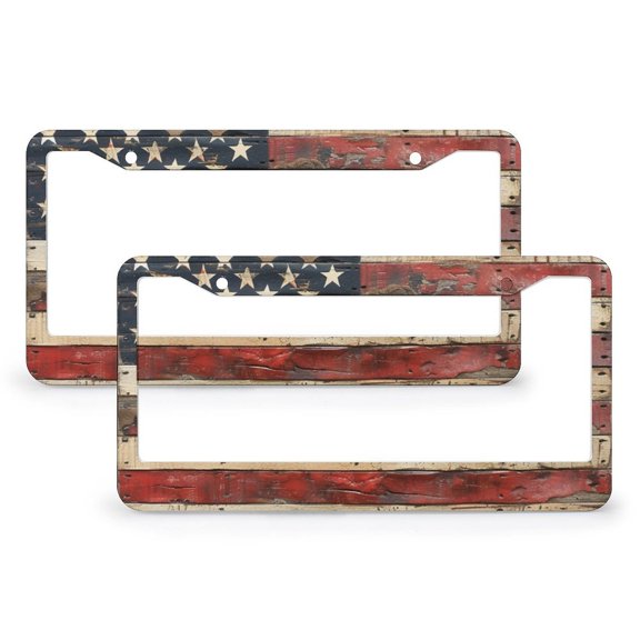 American Flag Vintage License Plate Frames 2 Pcs Set USA Patriotic 4th of July Independence Memorial Day License Plate Cover Front Plates Frames Car Tag Frame 2 Holes Quality License Plate Frame