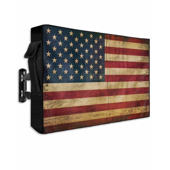 American Flag Vintage Outdoor TV Cover 48-50 Inch Weatherproof, Blue Star Red Striped Waterproof Outdoor TV Covers