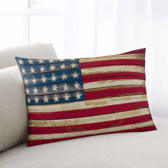 American Flag Vintage Queen Pillow Covers, Brown Red Stripes US Flag Soft Breathable Throw Pillow Cases with Invisible Zipper, Decorative Pillowcase Pillows Protectors for Sofa Bed Chair 20"x30"