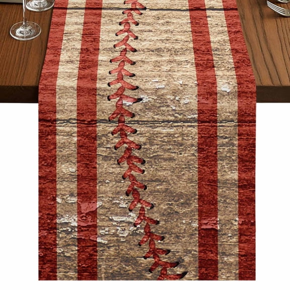 American Flag Vintage Table Runner 120 Inches Long,Farmhouse Baseball Blue Red Cotton Linen Table Runners Dresser Scarves,Decorative Tabletop Scarf Furniture Cover for Home Dinner Party 13"x120"