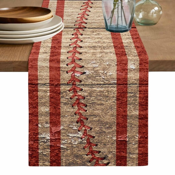 American Flag Vintage Table Runner, Farmhouse Baseball Blue Red Washable Cotton Linen Table Runners 36 Inches Long, Dresser Scarf Runner for Nightstand/End Tables/Round Tables 13''x36''
