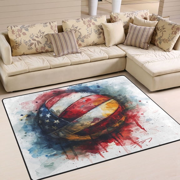 American Flag Volleyball Area Rug Washable 80 x 58 Floor Carpet Mat Non Slip for Bedroom Living Room Home Decor