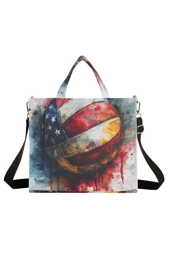 American Flag Volleyball Corduroy Tote Bag Handbag Large Messenger Bag Shoulder Crossbody Zipper Bag Purse