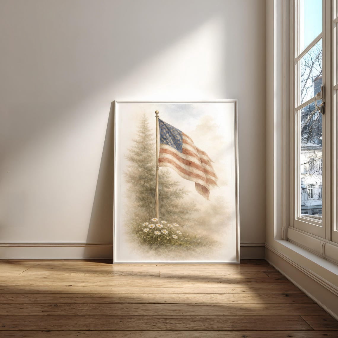 American Flag Wall Art Decor Rustic USA Flag With Daisies Farmhouse ...
