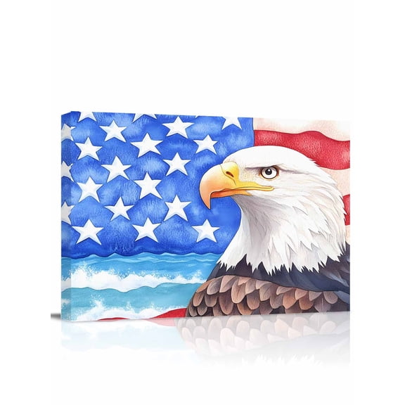 American Flag Wall Art for Living Room,Canvas Picture Wall Decor for Bathroom Bedroom,Country Eagle Independence Day Blue Red Painting Artwork for Office Kitchen Hallway Dining Room Decor 12"x16"