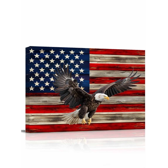 American Flag Wall Art for Living Room, Canvas Picture Wall Decor for Bathroom Bedroom, Eagle Blue Red USA Flag Retro Painting Artwork for Office Kitchen Hallway Dining Room Home Decorations 24"x32"