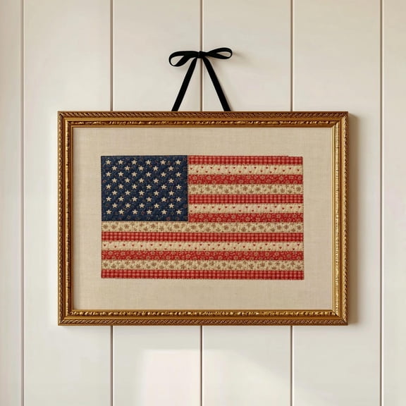 American Flag Wall Art Vintage Americana Decor Patchwork Print 250Th Anniversary Cottagecore