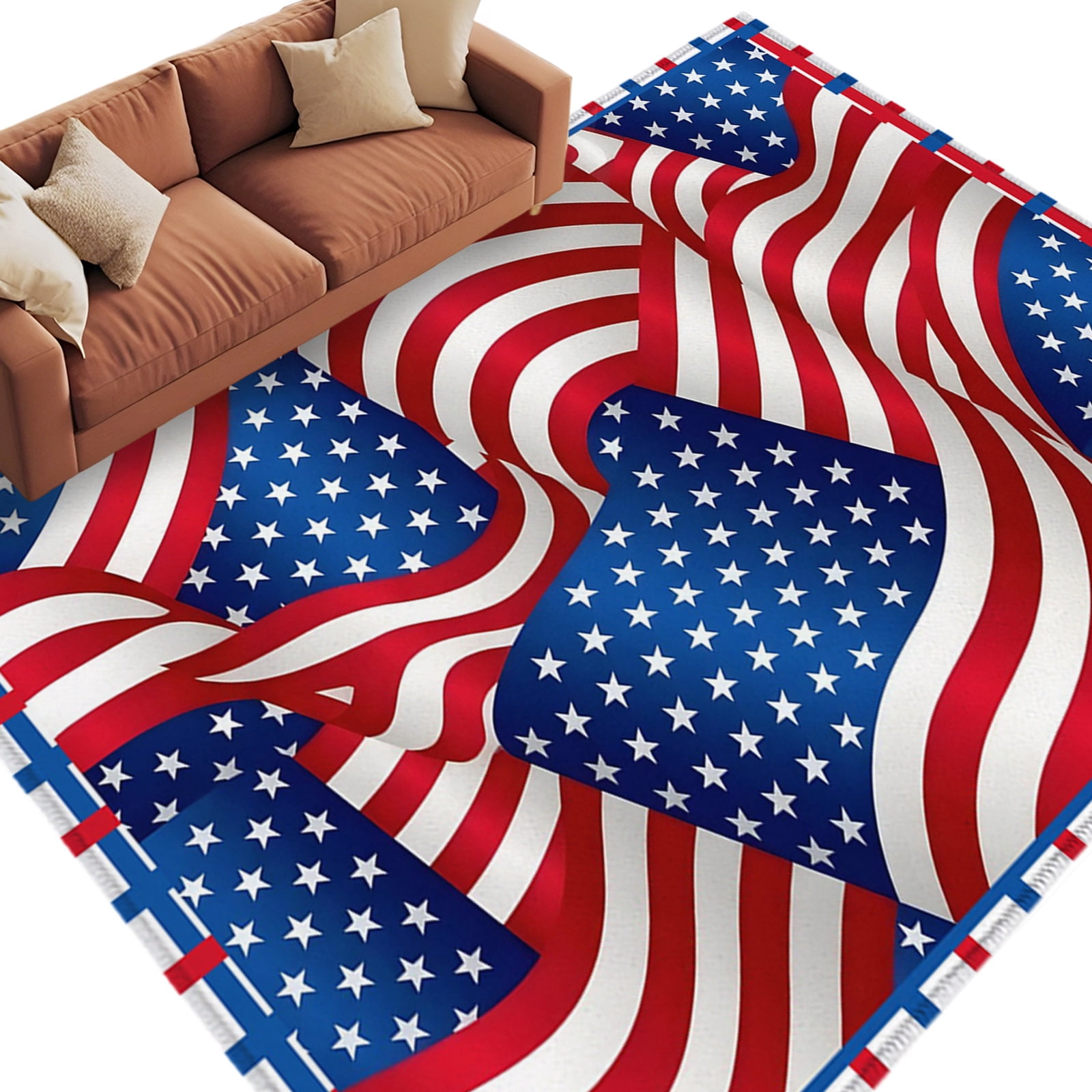 American Flag Washable Living Room Rugs 8'x10', Patriotic Star Stripes ...