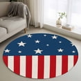 thumbnail image 1 of American Flag Washable Round Area Rug 4 ft, Independence Day Stars Stripes Wood Grain Background, Soft Non Slip Rugs Stain Repellent Indoor Felt Carpet for Living Dining Room Bedroom Home Office, 1 of 9