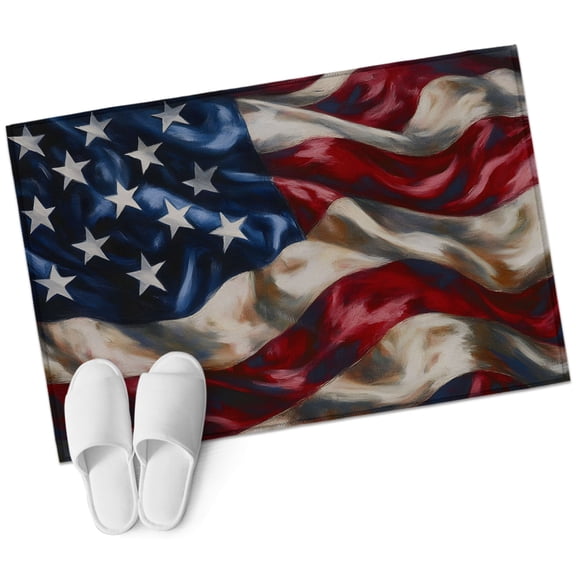 American Flag Washable Small Entryway Area Rugs 2'x3', Independence Day Stars Stripes Ripples Low Pile Throw Rug Non-Slip Sturdy Edge Binding Carpet for Front Door Floor Room Entry