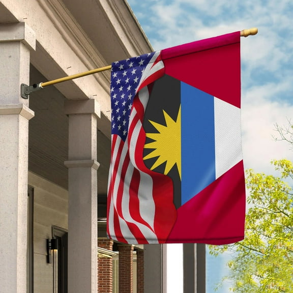 American Flag Waving Show Antigua And Barbuda Flag Antiguan And Barbud American Friendship Proud Root House Flag (29.5x39.5) Double Sided-USA Flags Premium Polyester-Decorative Indoor Outdoor Flag