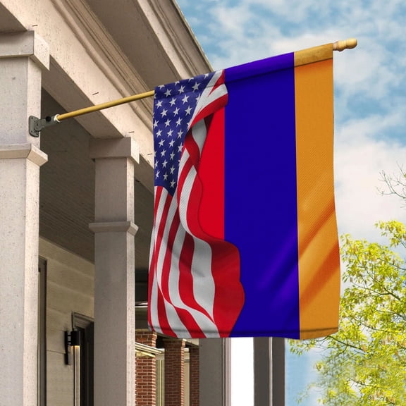 American Flag Waving Show Armenia Flag Armenian American Friendship Proud Root House Flag, Double-Sided Decorative Outdoor Flag, Patriotic Polyester Yard Flag 29.5 x 39.5 in